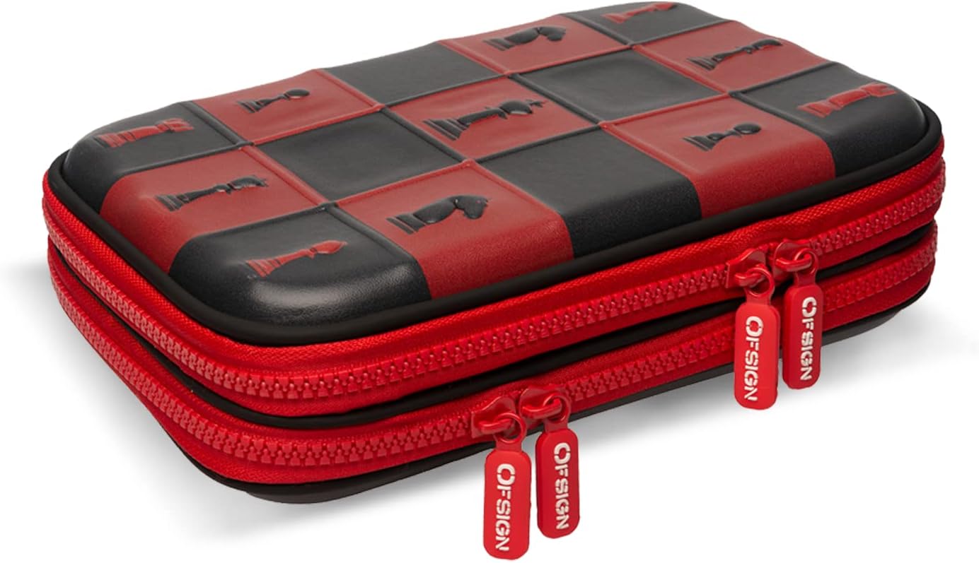 Ofsign Pencil Box Boys, Large Capacity Pencil Pouch for Girls with Mesh Pocket, Aesthetic Pencil Case for Kids, Student, Stationery Items (Chess Art, Red)