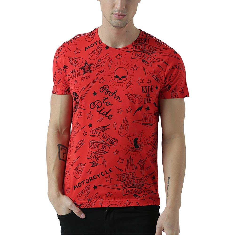 HUETRAP Mens A Bright Start Red Printed T Shirt