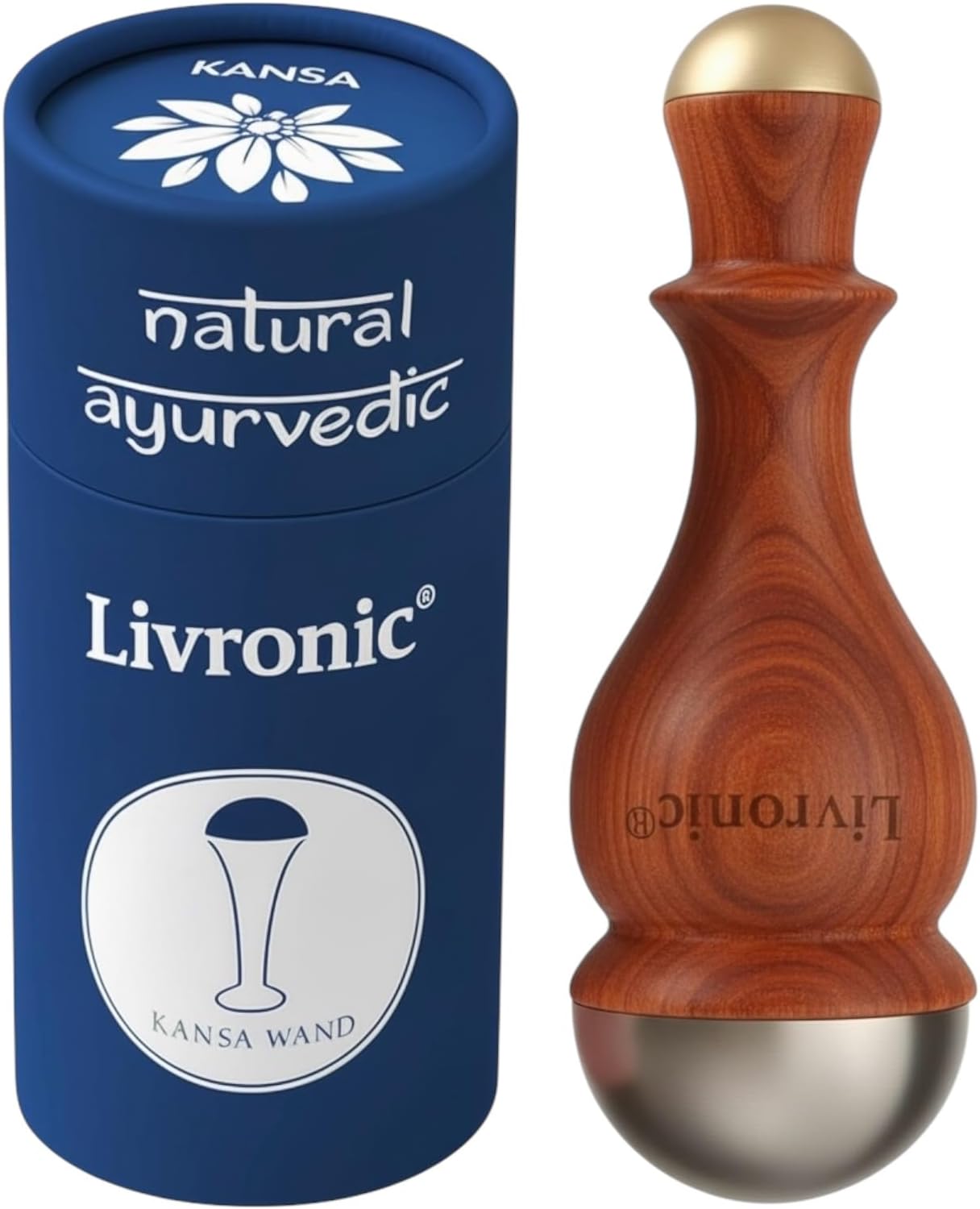 - Livronic® Face Acupoints Kansa Wand Massager 2in1 Authentic Bronze Cap,Ayurvedic Tool for Face Glow, Foot & Body with Teak wood handle Marma Massage Therapy Tool for Detox Pain Relief Deep Relaxation & Holistic Body Wellness