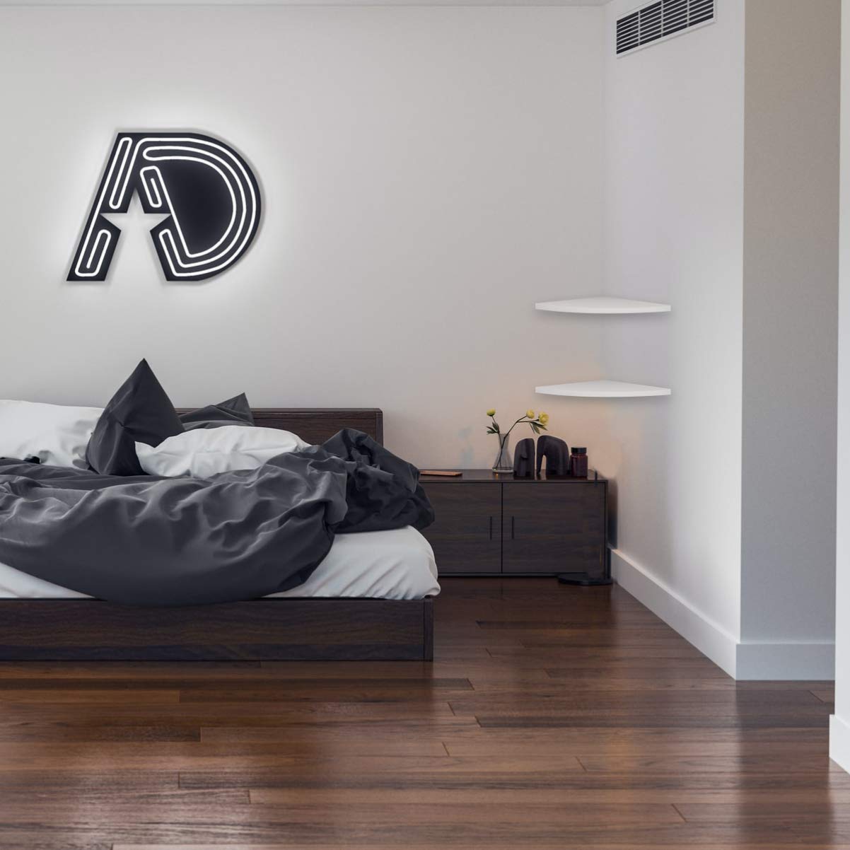 Mensola Angolare Bianca In MDF - 23x23cm, Reggimensola A Scomparsa, Perfetta Per Angoli Casa - Foto 9