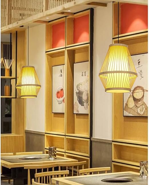 MODEBHD 15 inch weven natuurlijk rieten plafond hangend licht, bamboe kroonluchter, geweven kroonluchter met verstelbaar koord, voor eetkamer woonkamer restaurant verlichting-geen lamp photo 3