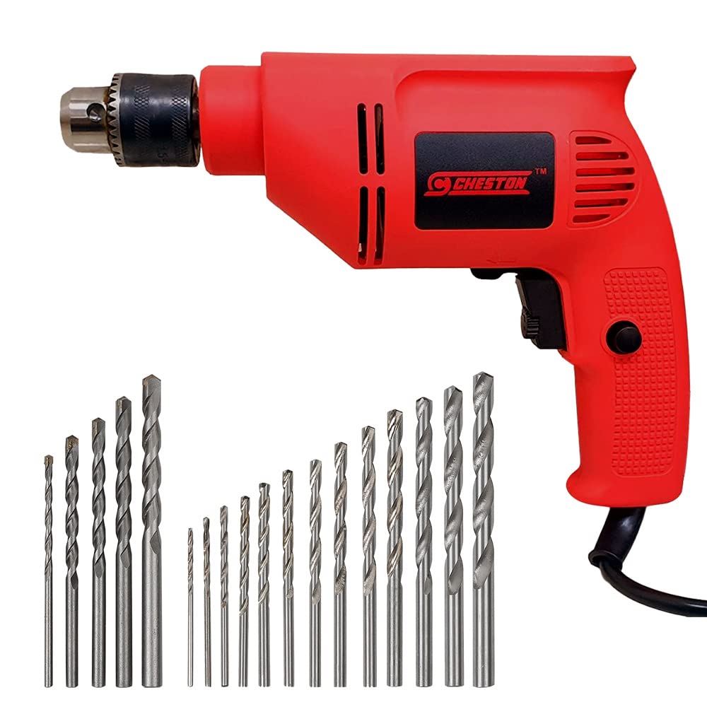Cheston 10mm Powerful Drill Machine Screwdriver Reverse Forward Rotation with Variable Speed for Wall, Metal, Wood Drilling (5 Wall and 13 HSS BITS Included)