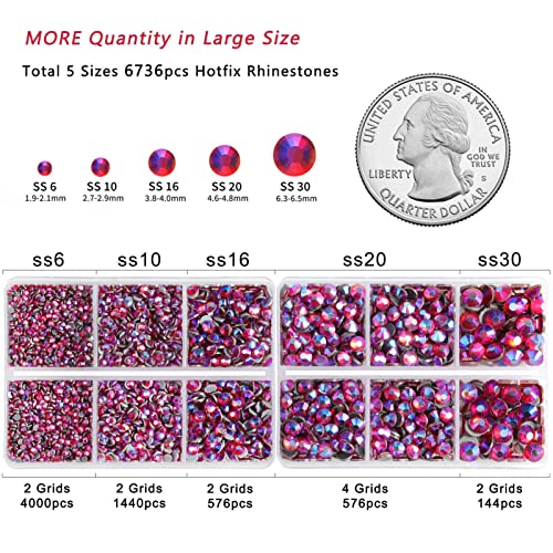 Image of 6736pcs Hotfix Rhinestones Flatback,Rhinestones for Crafts Clothes Mixed 5 Sizes, Hotfix Crystals with Tweezers and Wax Pencil Kit, SS6-SS30,Siam AB