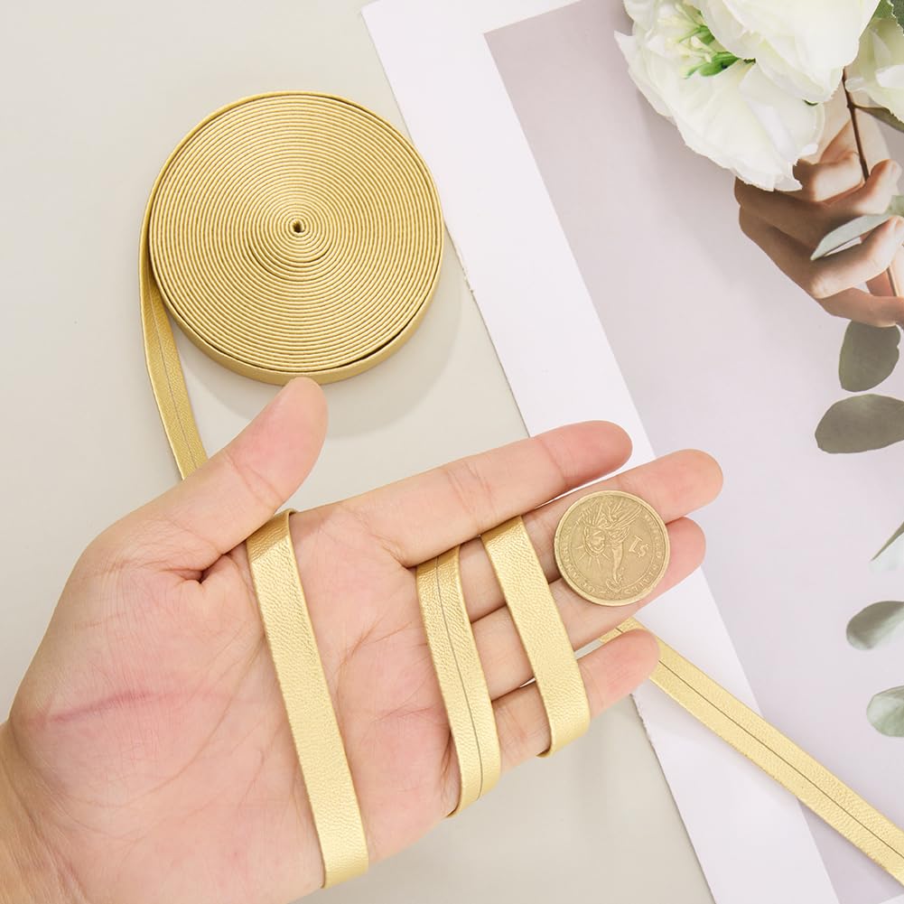 GORGECRAFT 5m x 12mm Gold Foldover Leather Strips Flat Leather Cord PU Edge Trimming 1mm Thick Lambskin Texture Leatherette Straps Braiding Thread for DIY Crafts Tooling Workshop Jewelry Making - Image 3