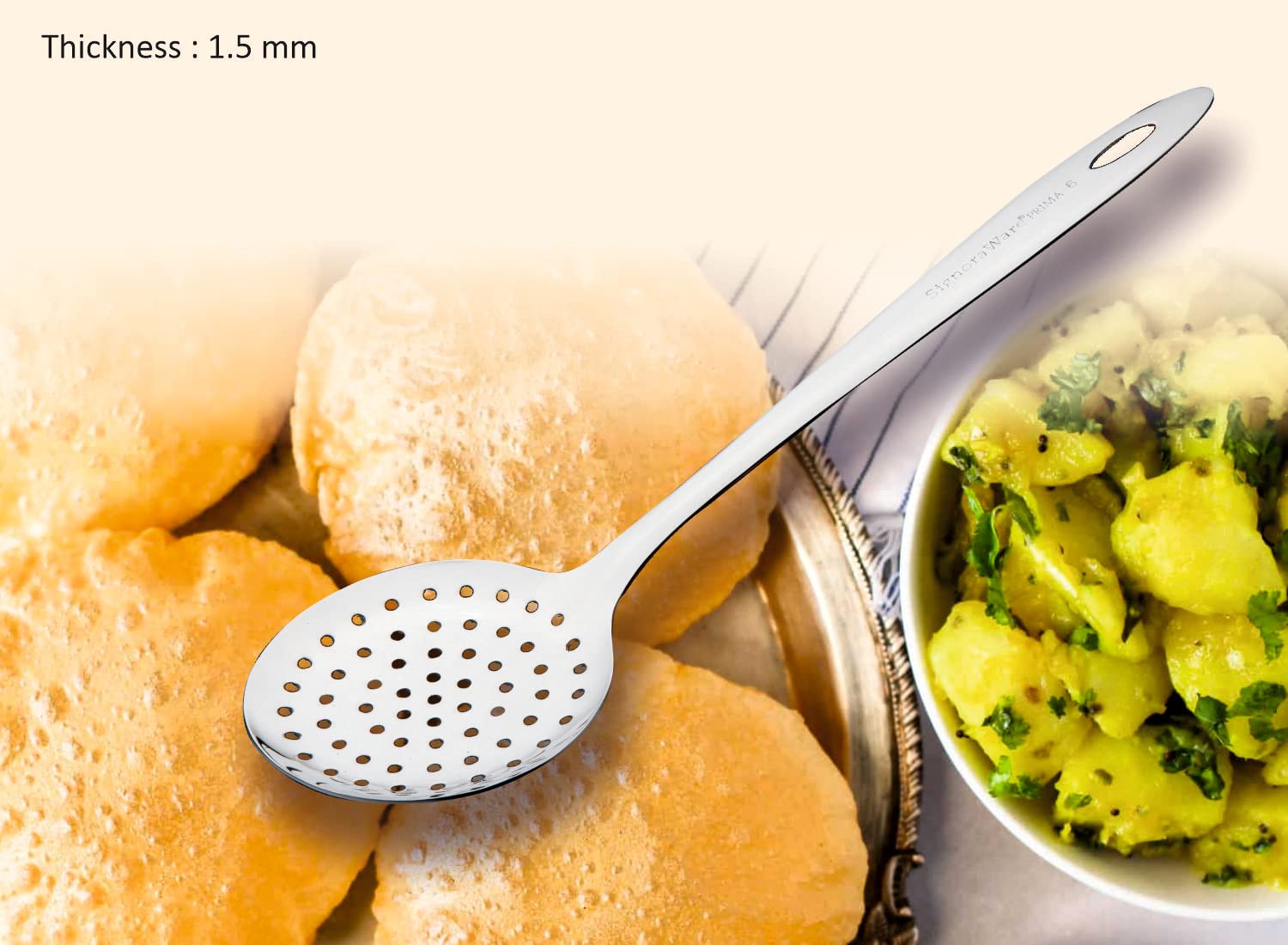 SignoraWare Kitchen Tools Stainless Steel(Food Grade) Heavy Gauge(1.5 MM) Prima Skimmer/Poni/Deep Fry Jhara/Jharni No.6 for Frying and Straining Puris/Nuggets/Rice/Pakodas (Size 33 cm) Set/2