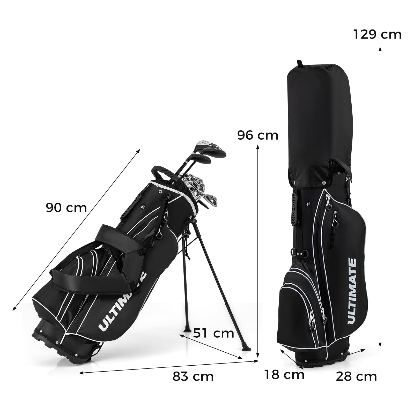 GYMAX Ensemble Complet de Clubs de Golf pour Homme Gaucher, Driver #1, Fer #6, #7, #8, #9 et P, Putter, Sac Trépied Portable avec Housse Anti-Pluie, Base Antidérapante