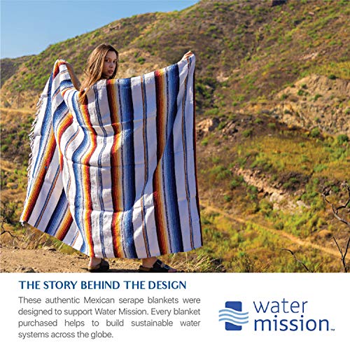 Premium Mexican Blanket, Authentic Handwoven Falsa Blanket & Outdoor Blanket | Made By Traditional Mexican Artisans | Perfect Camping Blanket, Beach Blanket, Picnic Blanket & Car Blanket (Blanco) #TOP4