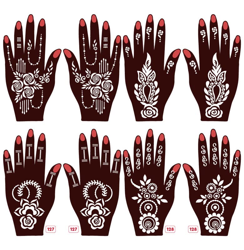 ApcuteStencil mehandi design, Set of 8 Pcs for both hands, Easy to use, Best for Girls, Kids, Women | New Mehandi Stencils Design Stickers-Apcute-Set8New-27-28-127-128