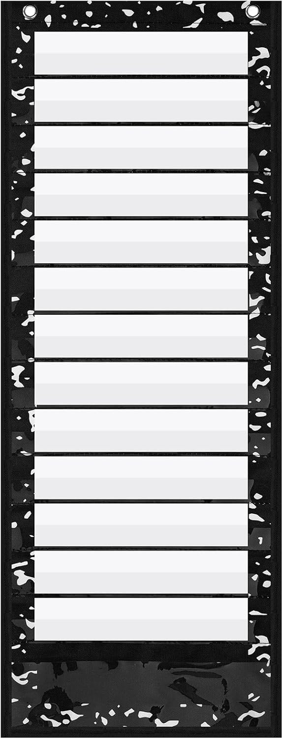 Eersida Classroom Pocket Chart with 13+1 Pockets 18 Dry-eraser Blank Cards and 2 Hooks, 13 x 35.4 Inch Teacher Educational Tools Chart for Office Home Preschool Kindergarten Activity(Schoolgirl)