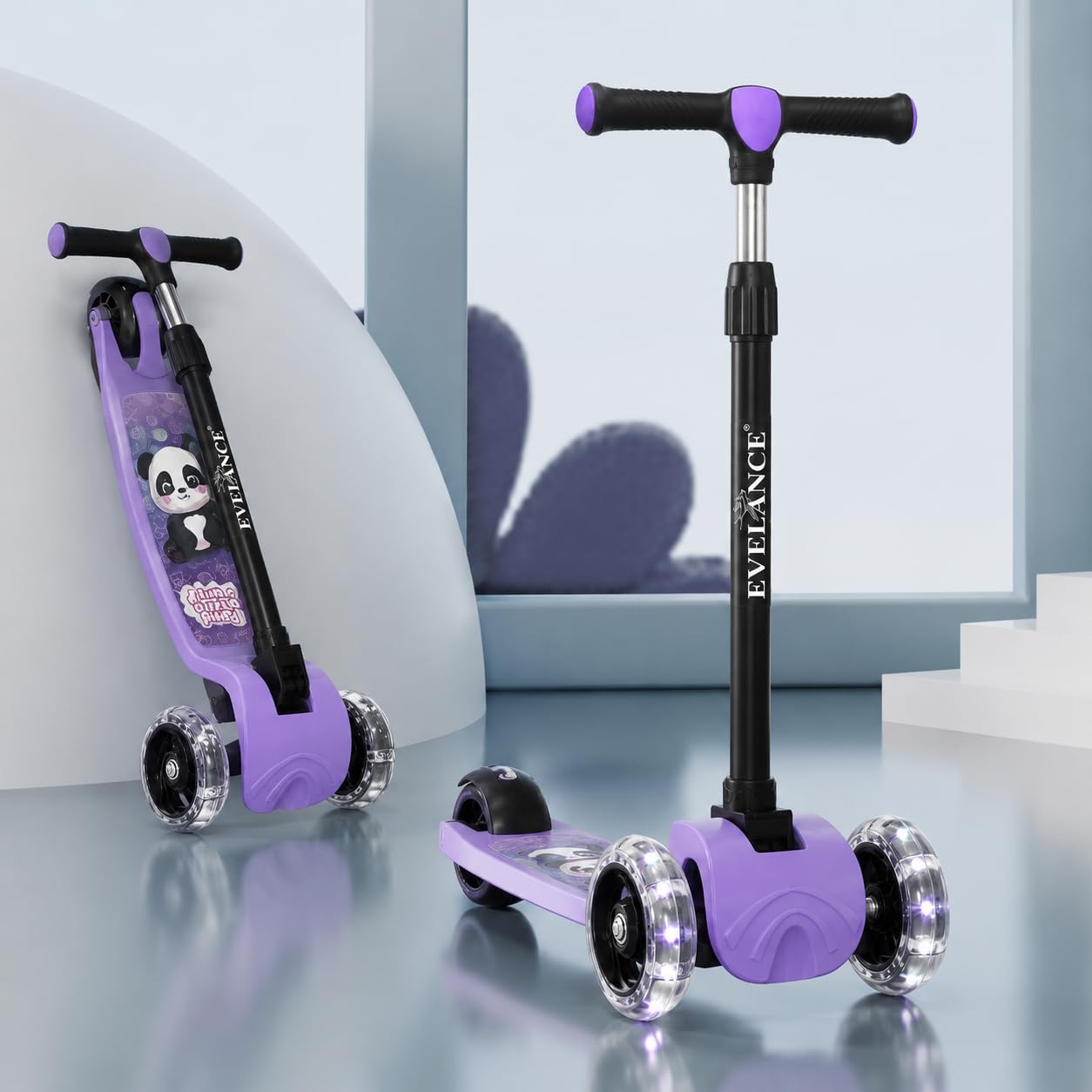 Kids Kick Scooter with LED Wheels & Adjustable Height - Capacity 50kg- for Baby 3+ Year Old boy & Girl - Skate, Purple-image-31