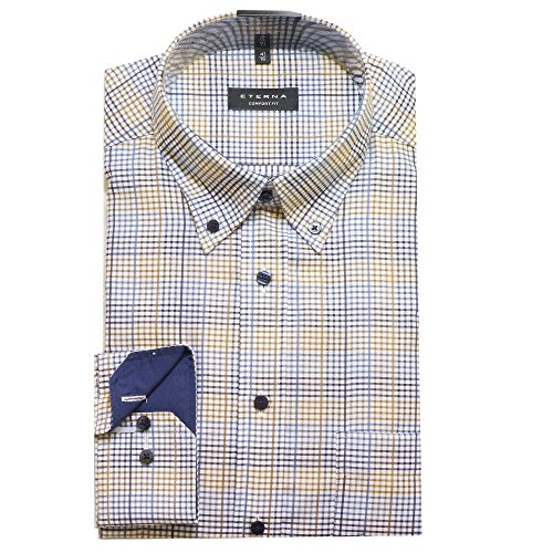 Eterna Comfort Fit Langarm Dunkelblau Kariert mit