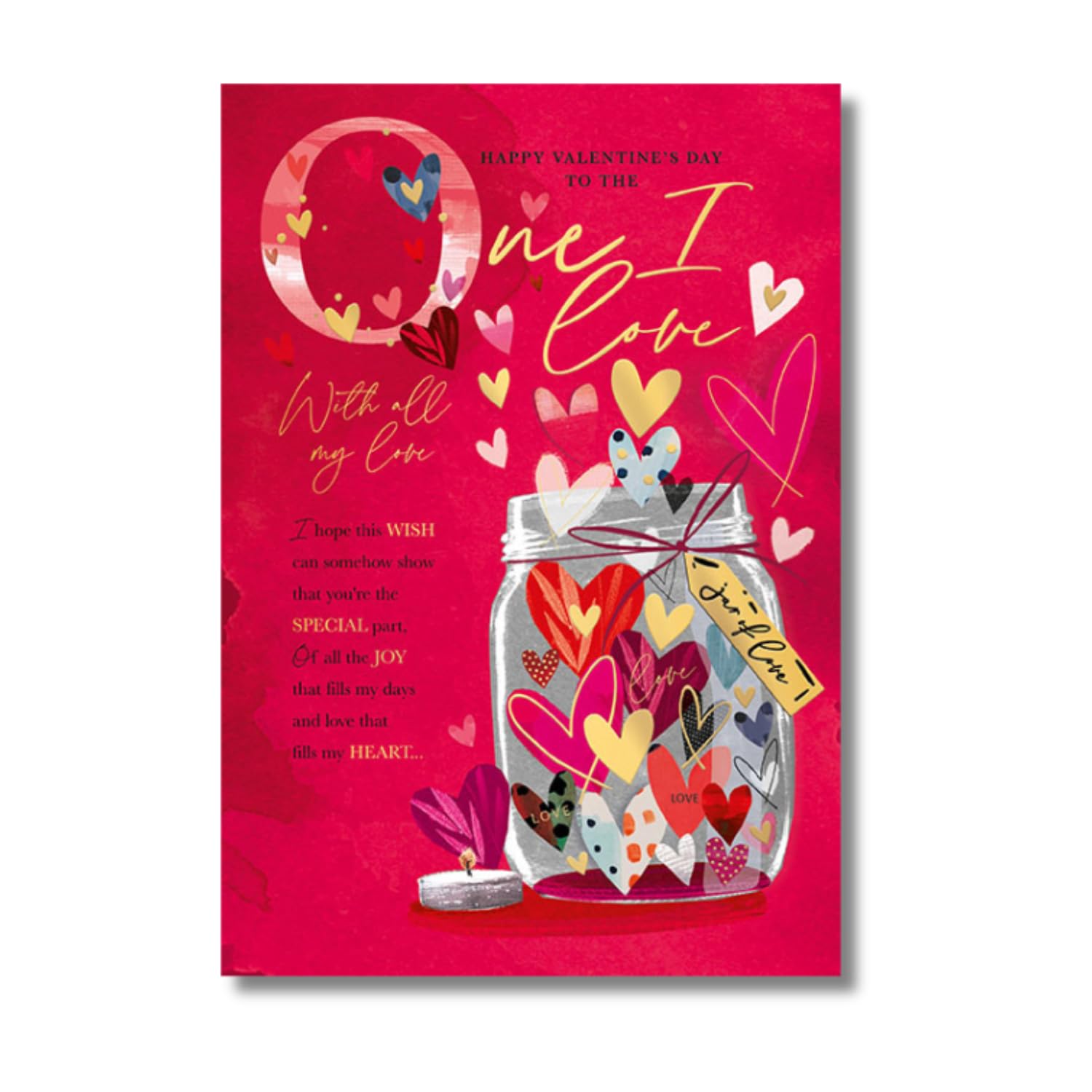 – To the One I Love - Mason Jar Full Of Hearts Valentine Day Card, 23.5 x 16.5, Multi-Coloured
