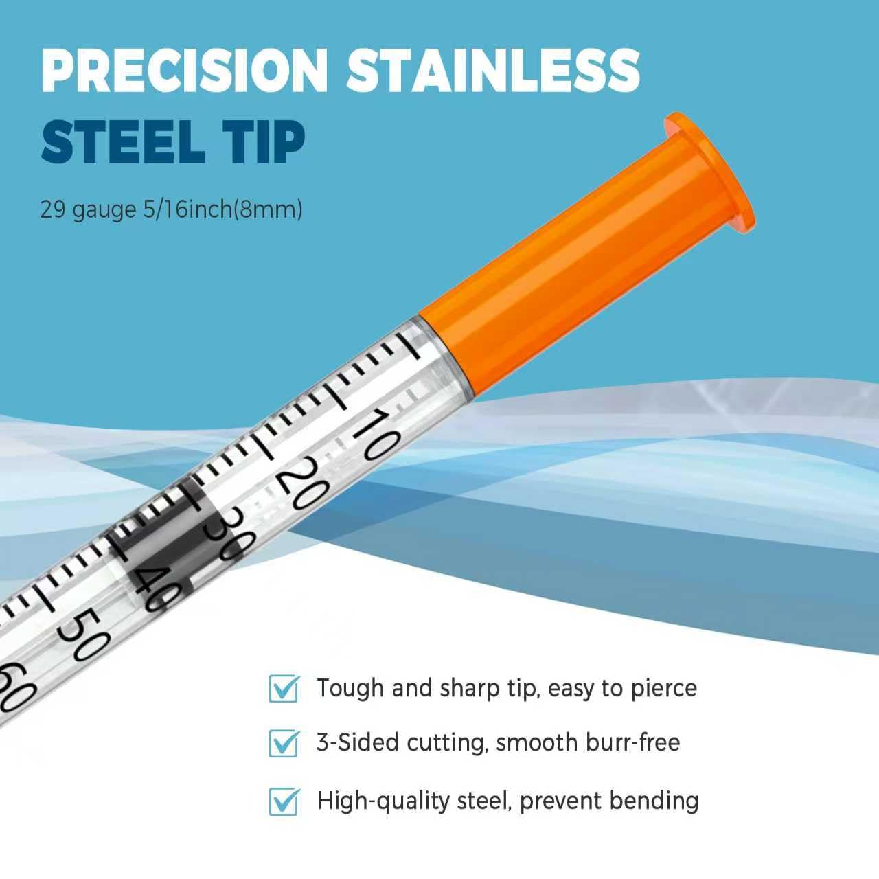 1 ml/cc Jeringa 29G 5/16 Inch, Individual Package 100 Pack