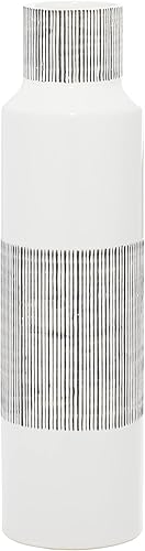 Miniatura 5 de CosmoLiving by Cosmopolitan Jarrón de cerámica con detalles de rayas grises, 6 x 6 x 22 pulgadas, blanco