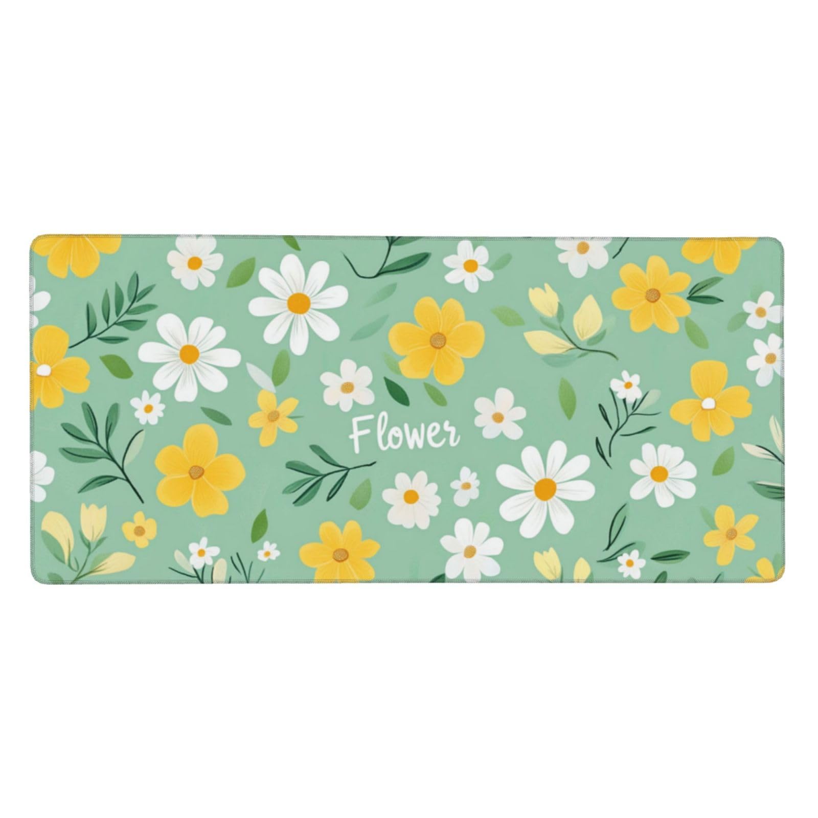Tappetino Mouse XXL Fiore & Giallo, 100 x 50 cm Tappetino da Scrivania G512 | Tappetino per Mouse, Base in Gomma Antiscivolo, Superficie Impermeabile, Bordi Cuciti, Tappetino Scrivania per Ufficio, Gioco