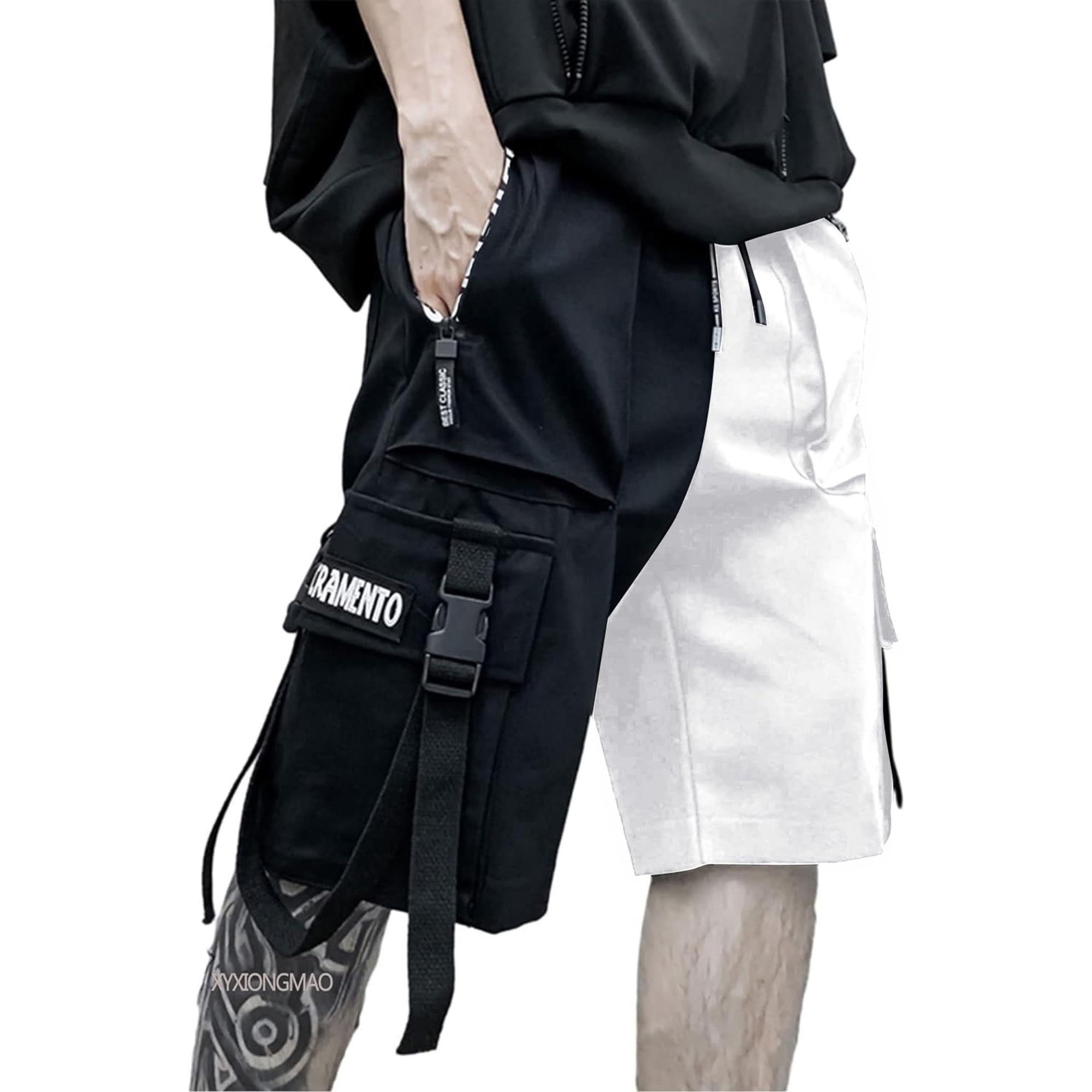 XYXIONGMAO Men's Joggers Techwear Black Hip Hop Cargo Shorts Streetwear Sweatpants Cargo Pants for Men