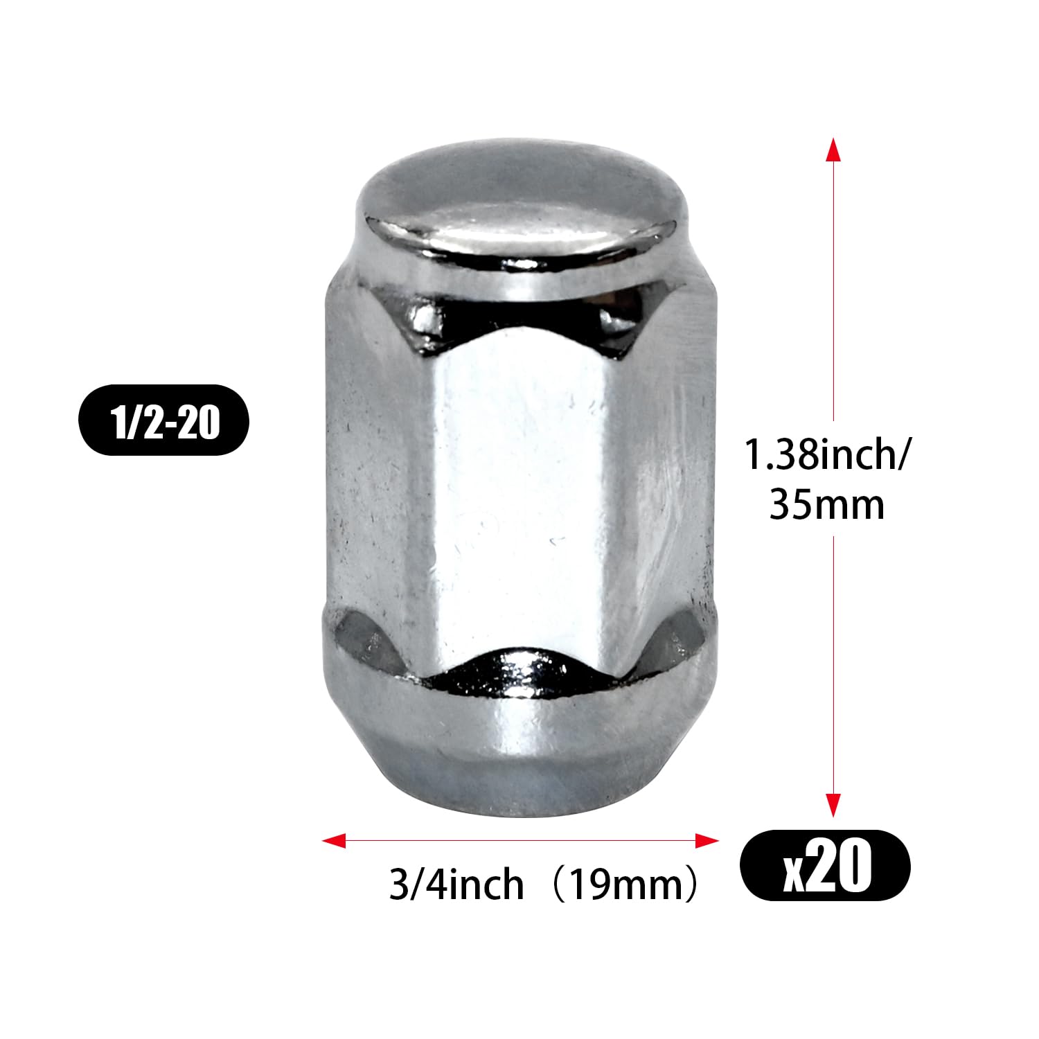 Oem Lug Nuts 20-Piece Chrome Bulge Acorn Wheel Lug Nuts - 1/2-20