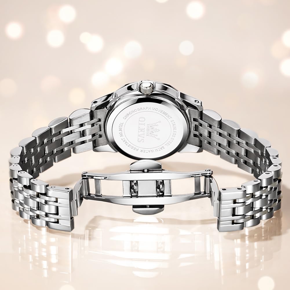 OLEVS Orologio analogico da donna, classico, in acciaio inox, impermeabile, luminoso, con data, due tonalità, facile da leggere