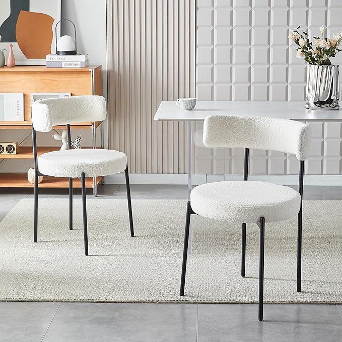Juego de 1 o 2 sillas modernas de comedor, sillones de salón, modernas, redondas, acolchadas, de rizo, de cocina, con reposabrazos, sillas tapizadas, pequeñas sillas laterales redondas de metal (2)