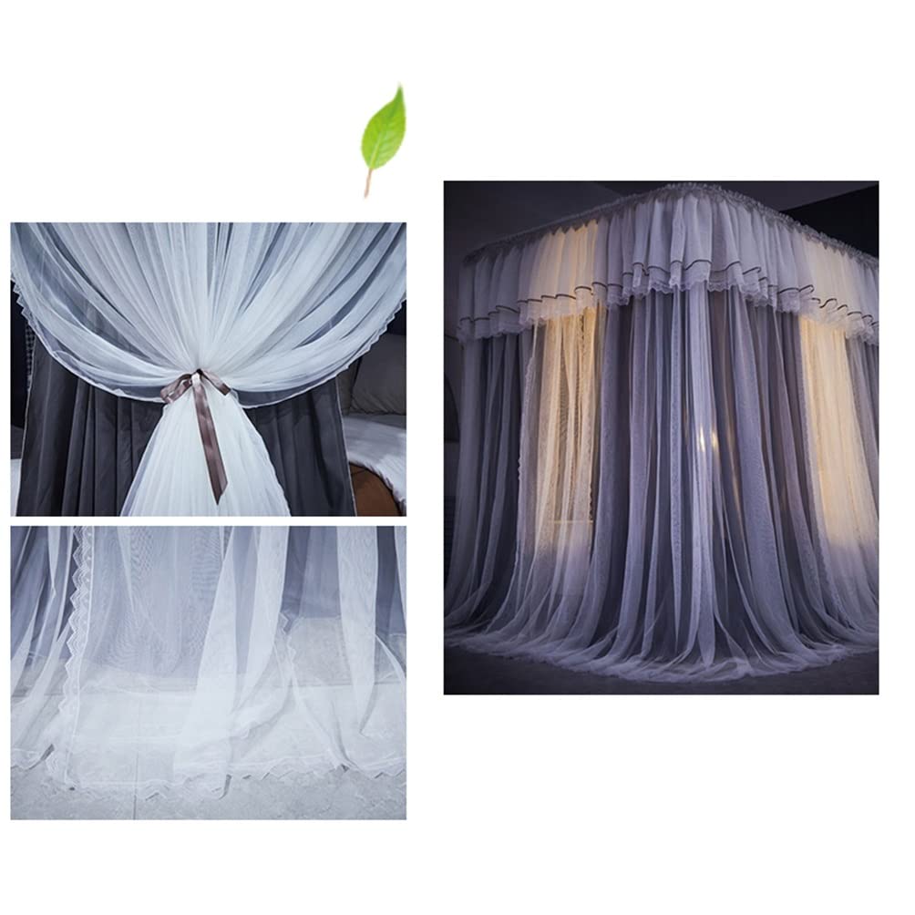 Betthimmel, Moskitonetz für Zwilling, Queen-Size-Bett, King-Size, doppellagig, staubdicht, verdunkelnd, luxuriöser Bettvorhang mit Halterung (Farbe: Grau, Größe: 180 x 220 cm)