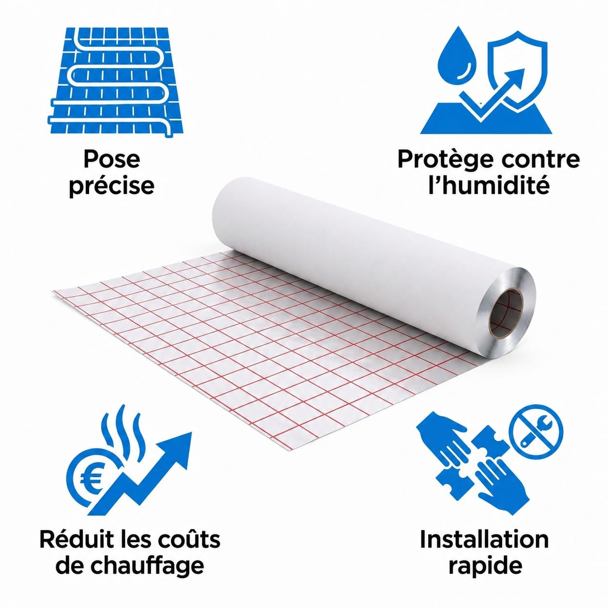 Film Aluminium Isolation Chauffage Au Sol Rouleau 50m² | vapeur barrière, isolation thermique, gain d'énergie, bruits atténués, application au sol