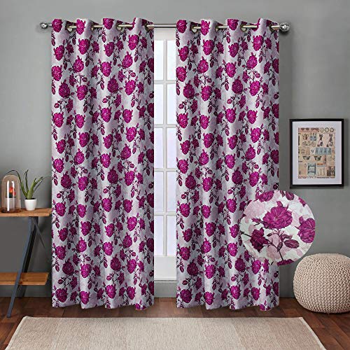 Image of Queenzliving Indie Garden Crushed Texture Printed Curtains, Door 7 feet- Pack of 2, Dark Pink