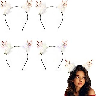 [LEISURE CLUB] クリスマス カチューシャ LED 4個セット 光るねこ耳 うさぎ耳 カチューシャ ヘッドバンド ヘアバンド ヘッドドレス 大人子供用 レディース コスプレ 髪飾り led ヘアアクセサリー コスチューム バスローブ パーティー用品 前髪 痛くない 仮装 コスプレ小物 化粧パーティー