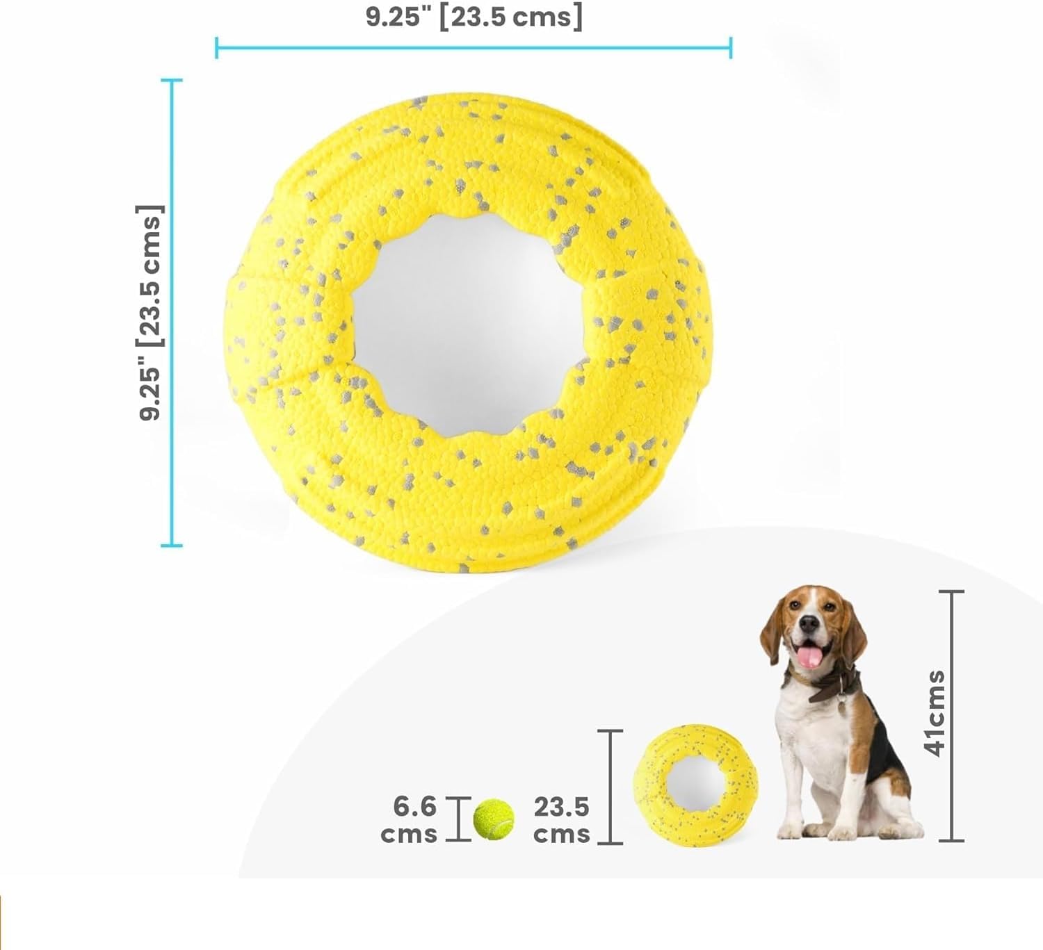 Małe i duże psy (5-40 kg)|duża elastyczność szarpania, lekkie, delikatne dla zębów i dziąseł, unosi się na wodzie, trwała zabawka dla wszystkich ras psów (Frisbee Flyer - żółta)