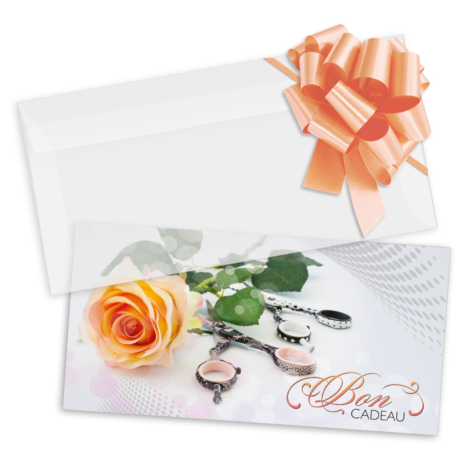 POS BON - 100 bons cadeaux à remplir avec enveloppe/nœud ruban - formulaires imprimés pour des salons de coiffure K9278F-2-100-V2