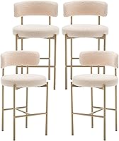 Vista 1 de Gold Boucle Bar Stools Set of 4, 26" Modern Counter Stools with Backs, Beige Upholstered Barstools for Kitchen Island, Bar, Cafe