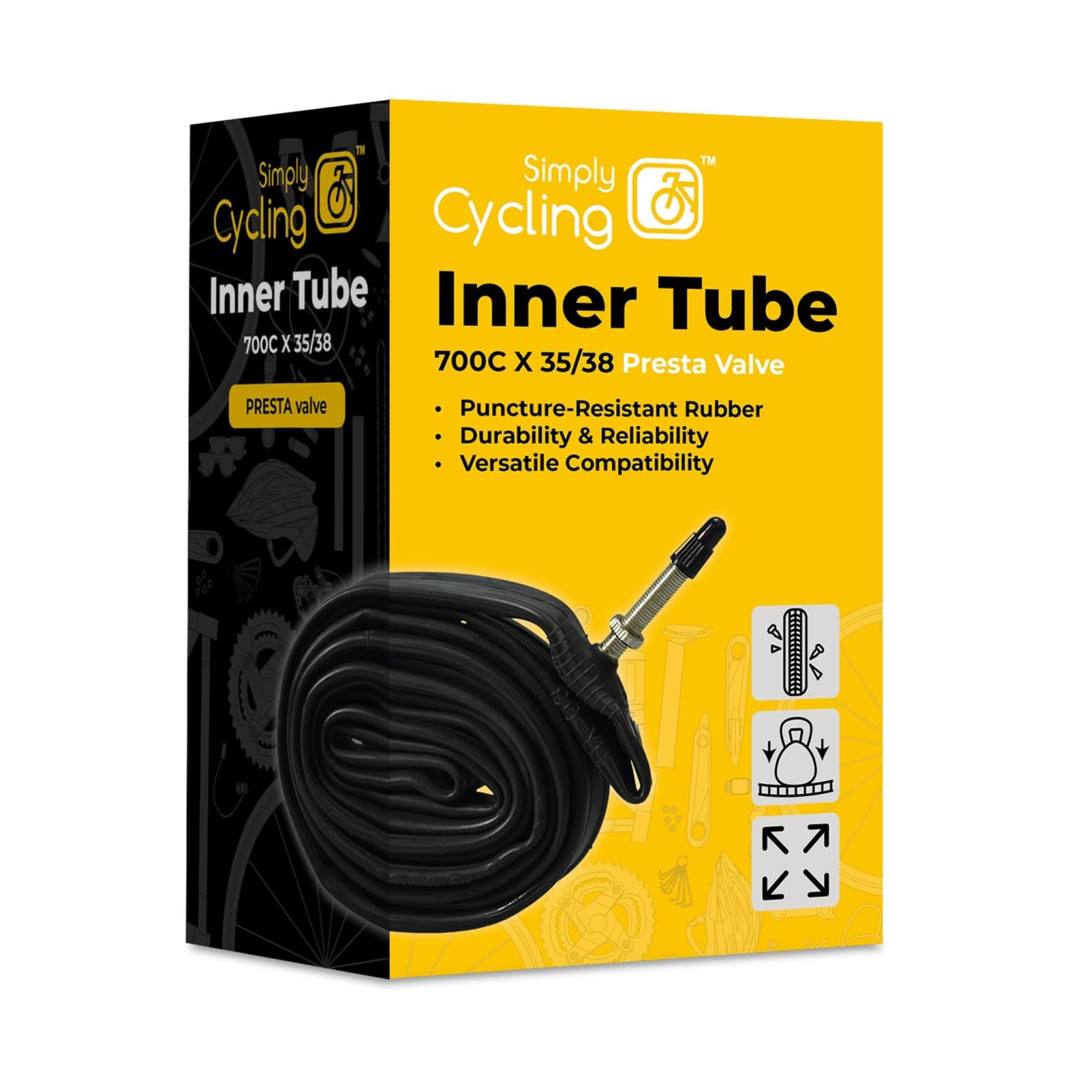 Simply Cycling Bicycle Inner Tube PV 700C x 35 to 38C, Presta Valve Butyl Rubber Tube for Commuter Touring Urban Bikes, Air Leakage Tested