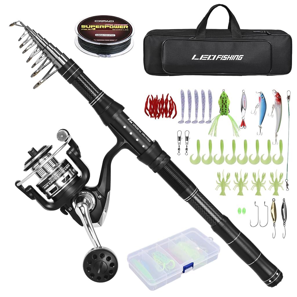 Proberos® Fishing Rod Bait Set, Telescopic Carbon Fiber Pole, Spinning Reel Combo Kit with Accessories & Bag, Freshwater/Saltwater Travel Gear for Beginners-image-12