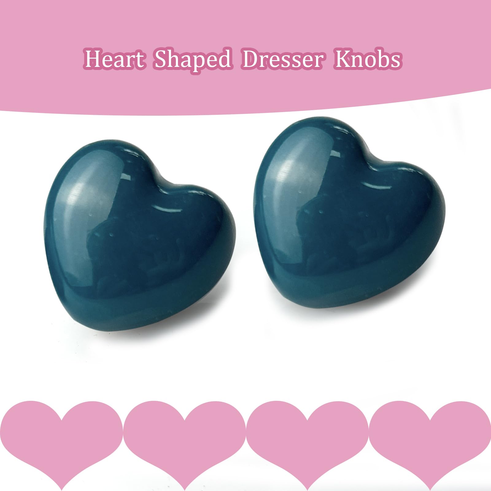 Mimhooy 4 Pack Teal Ceramic Heart Shaped Drawer Knobs for Cabinets Cupboards & Draws - Decorative - Image 2