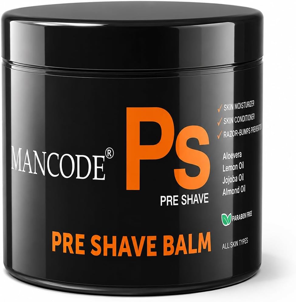 Mancode Pre Shave Balm for Men Moisturize & Soothes Dry Skin Razor Burn Free Prevents Nicks and Cuts Hydrates Skin Aloevera Almond Oil Enriched No Paraben No Sulfate No Mineral Oil Natural Ingredients