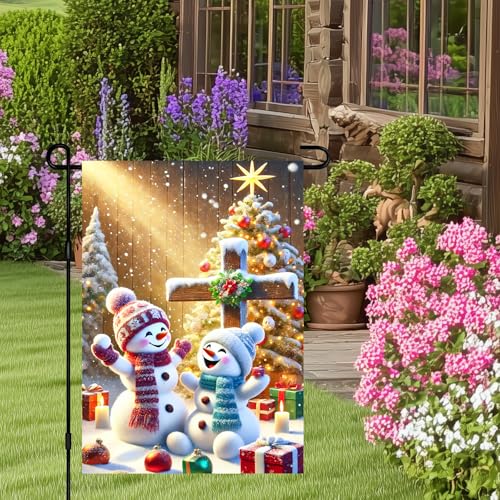 Image of BlissYard Christmas Snowman Garden Flag 12x18 Inch Polyester