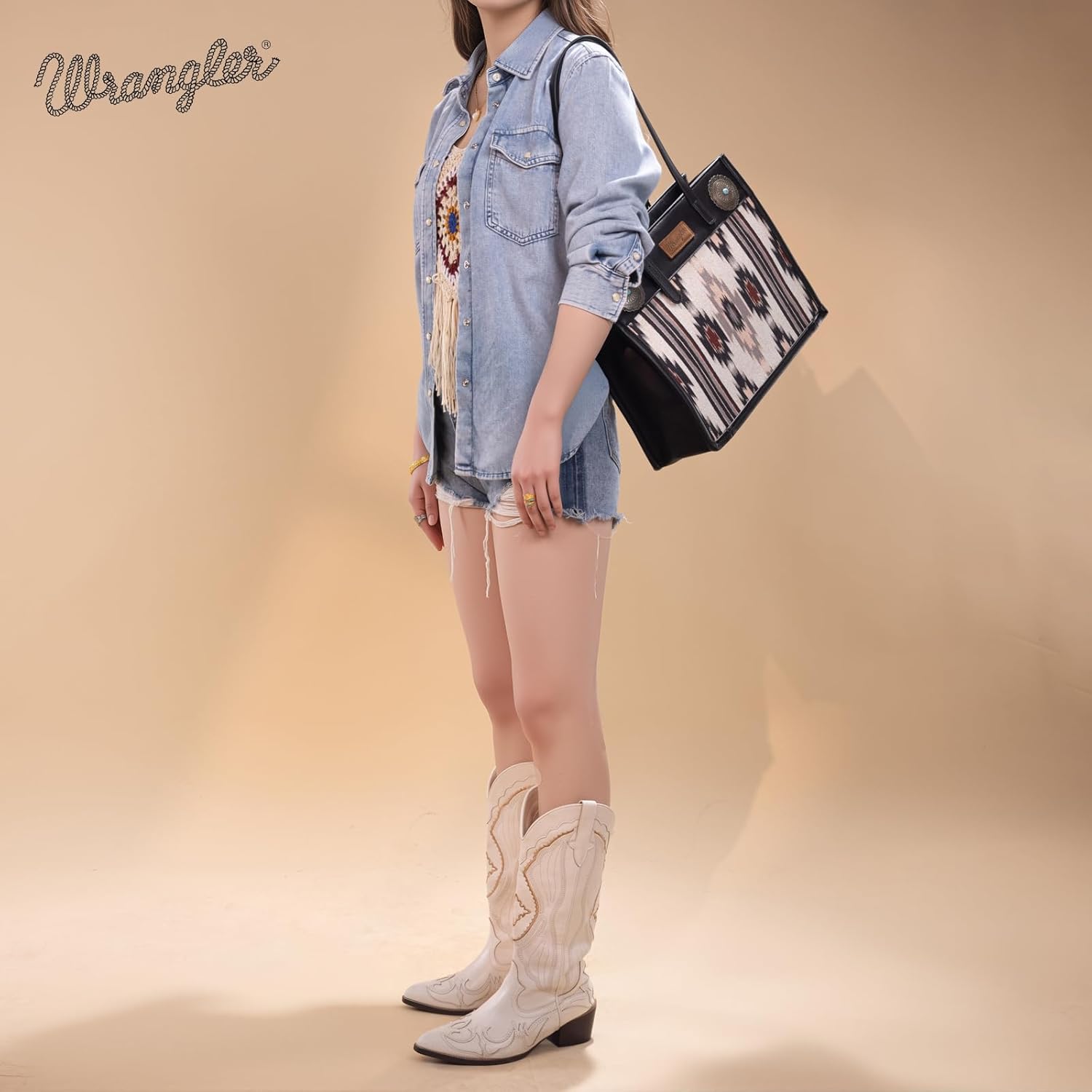 Montana West Wrangler Aztec Shoulder Bag Canvas Top Handle Handbags for Women - Image 2