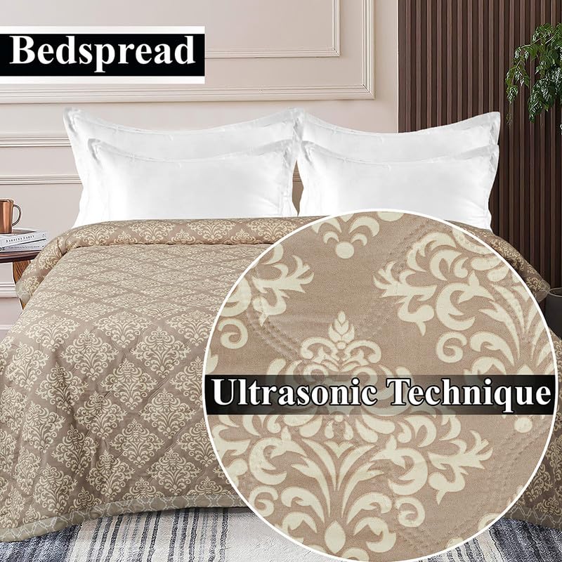 BSB HOME 100% Cotton Quilted King Size Bedspread - 280 Thread Count, Mouse Color, 90"x100" With 2 Pillowcases