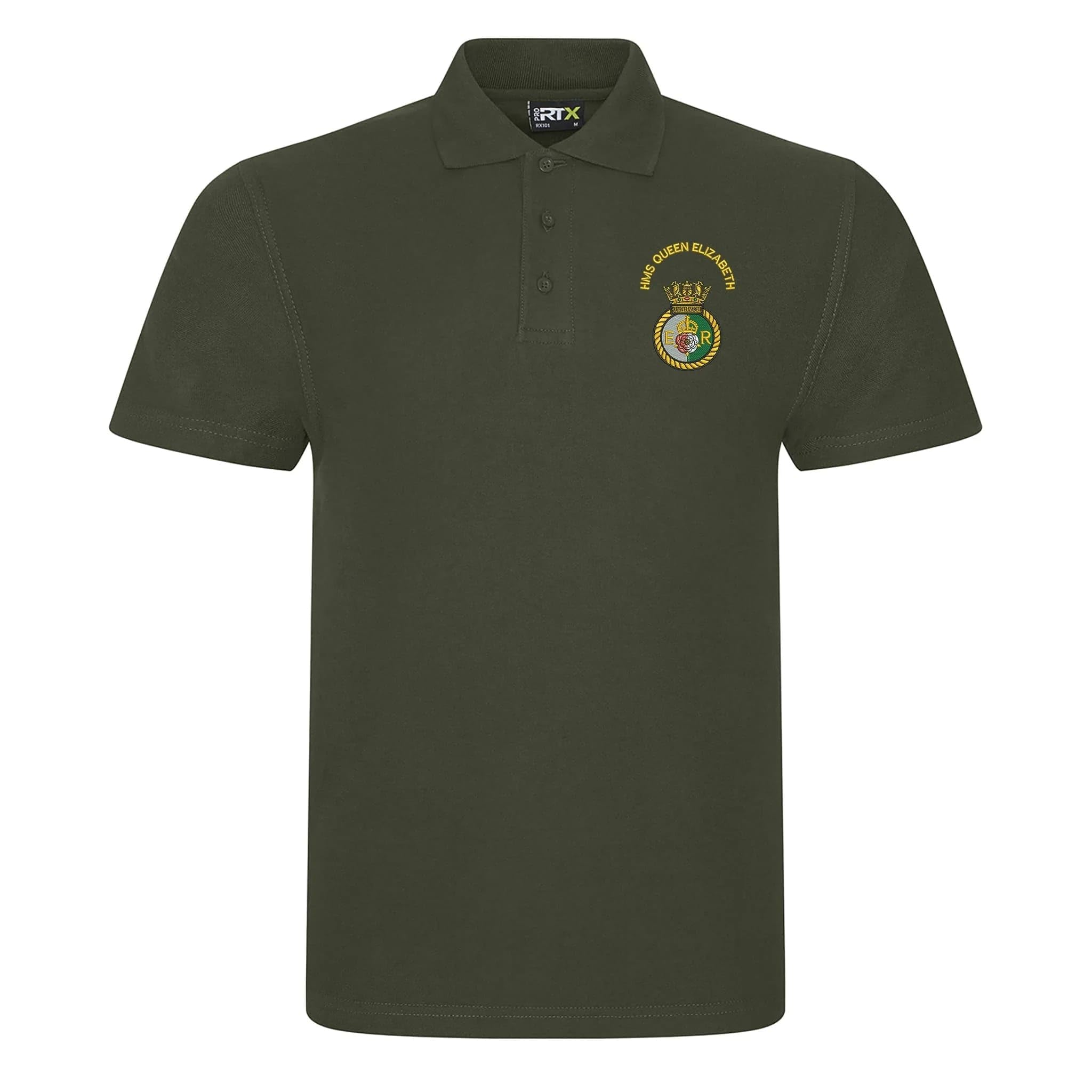 The Military Store Men's Military Green Hms Queen Elizabeth Embroidered Polo Shirt, 2X Large
