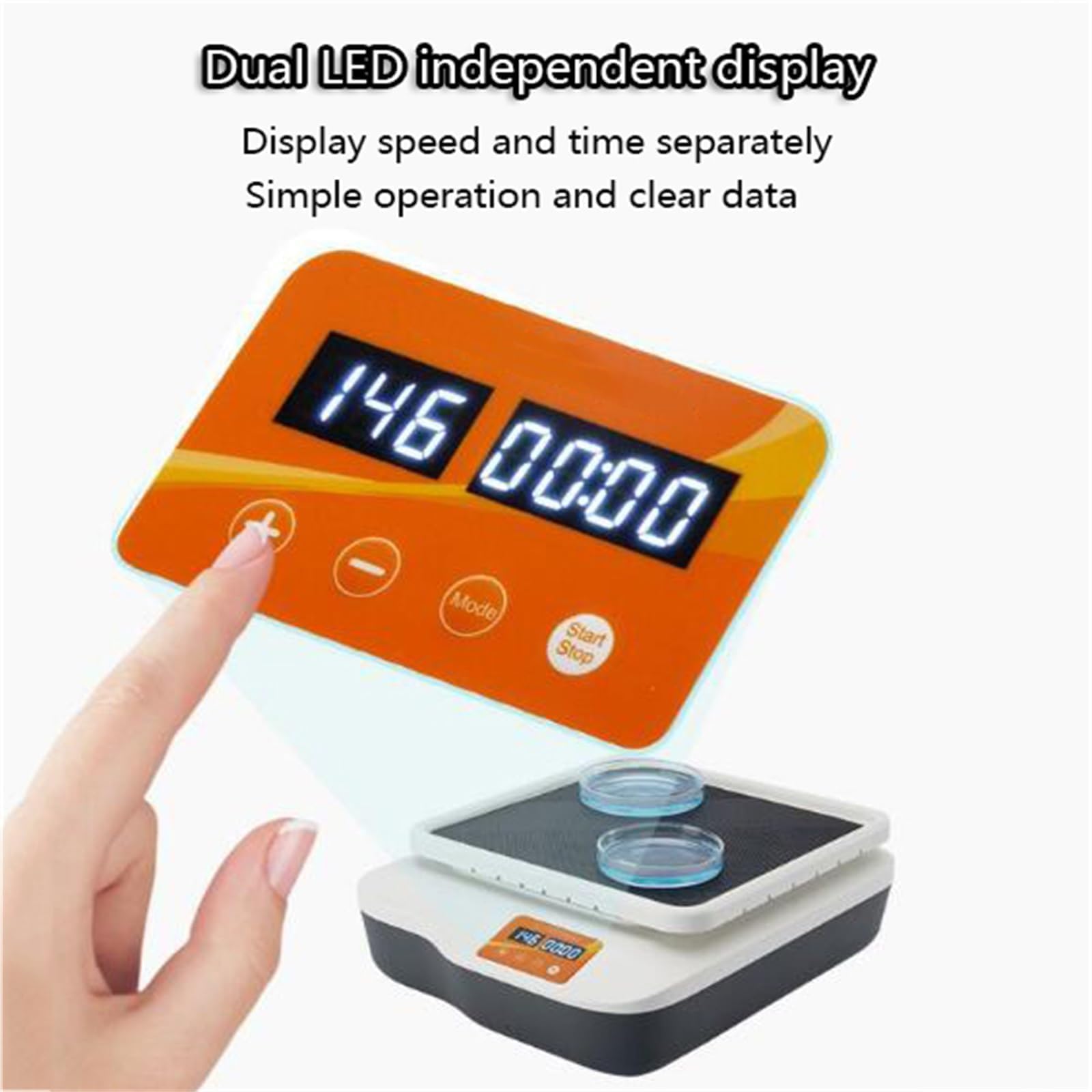 Agitador orbital digital, mezclador oscilante horizontal, temporizador/modo continuo 1min-19h59min, velocidad ajustable 40-200rpm, bandeja antideslizante para placas Petri, vasos, frascos