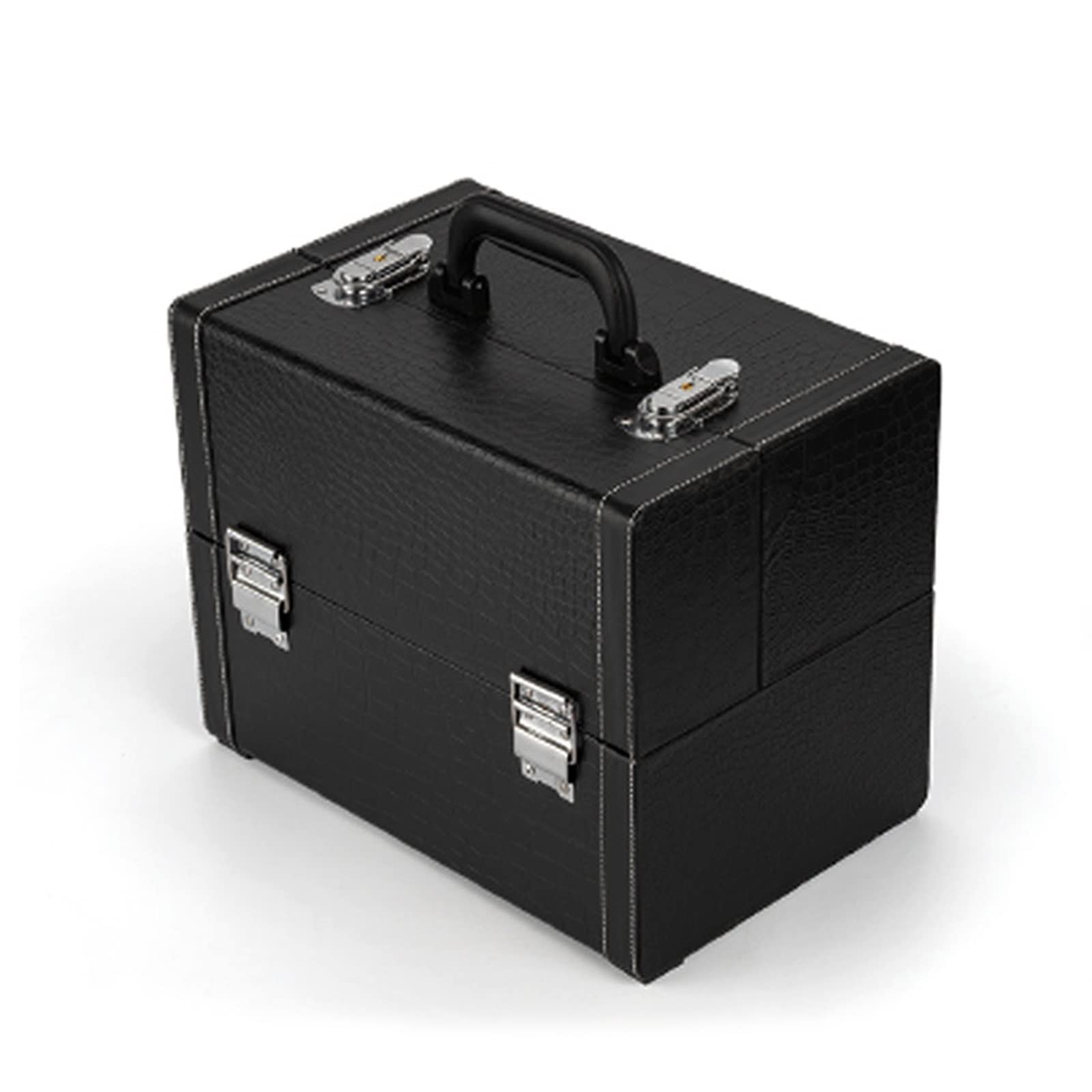 CKKNILV Makeup Bag Cosmetic Case Portable Travel Makeup Train Case Beauty Box, Leather Cosmetic Case, Travel Makeup Case Artist Makeup Train Case, Security Lock, Black 31.5x25.5