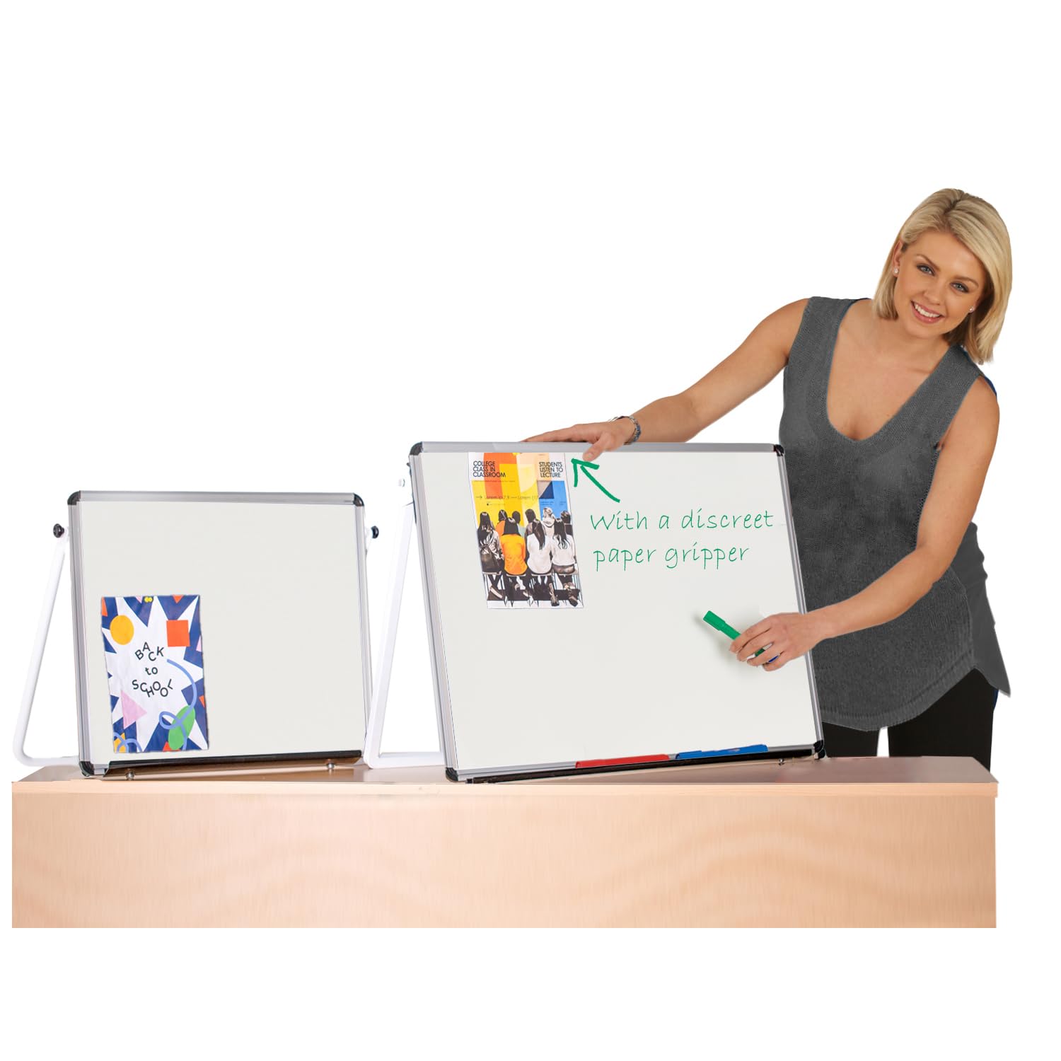 Desktop Magnetic Whiteboard Easel, 600 x 800mm, Dry-Wipe Surface with Discreet Paper Gripper, 2 Sizes to Choose from - Ideal for School, Information Areas, Office