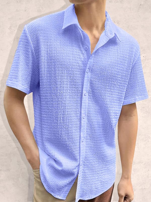 Image of Pinkmint Popcorn Shirt for Men Soild Slim Fit Sleeve Spread Collar Trendy Men Shirt Summer Wear Goa Wear Olive