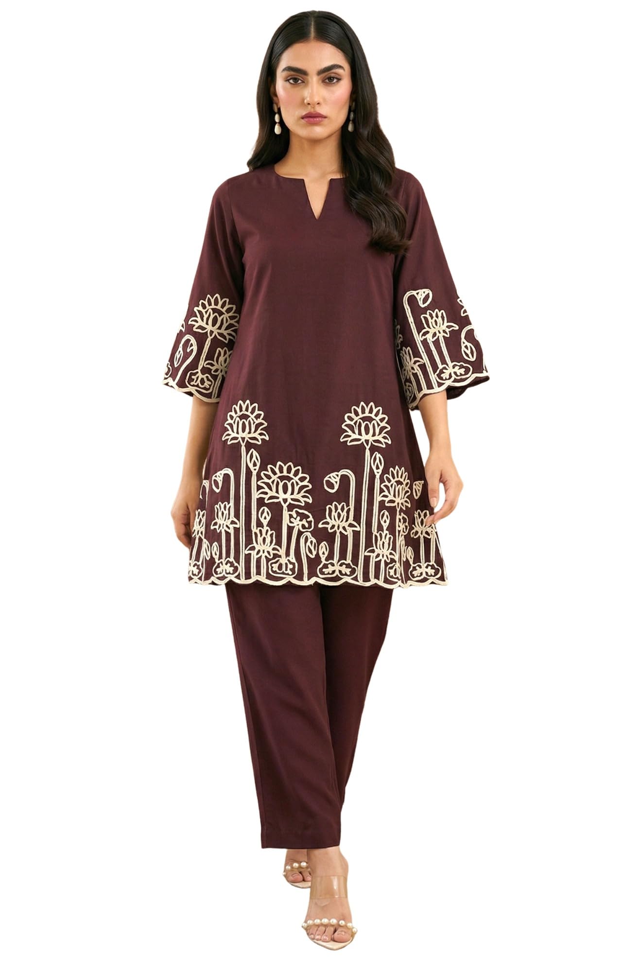 Women's Cotton Embroidery Top and Pant Kurta Sets for Woman, Co ord Set for Women Stylish Kurti Set for Woman-image-0