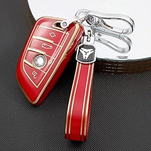 RXXR Autosleutel Fob Beschermhoes Rood Goud TPU Autosleutel Case Compatibel met BMW 2 5 6 7 Serie X1 X2 X3 X5 X6 Smart Key