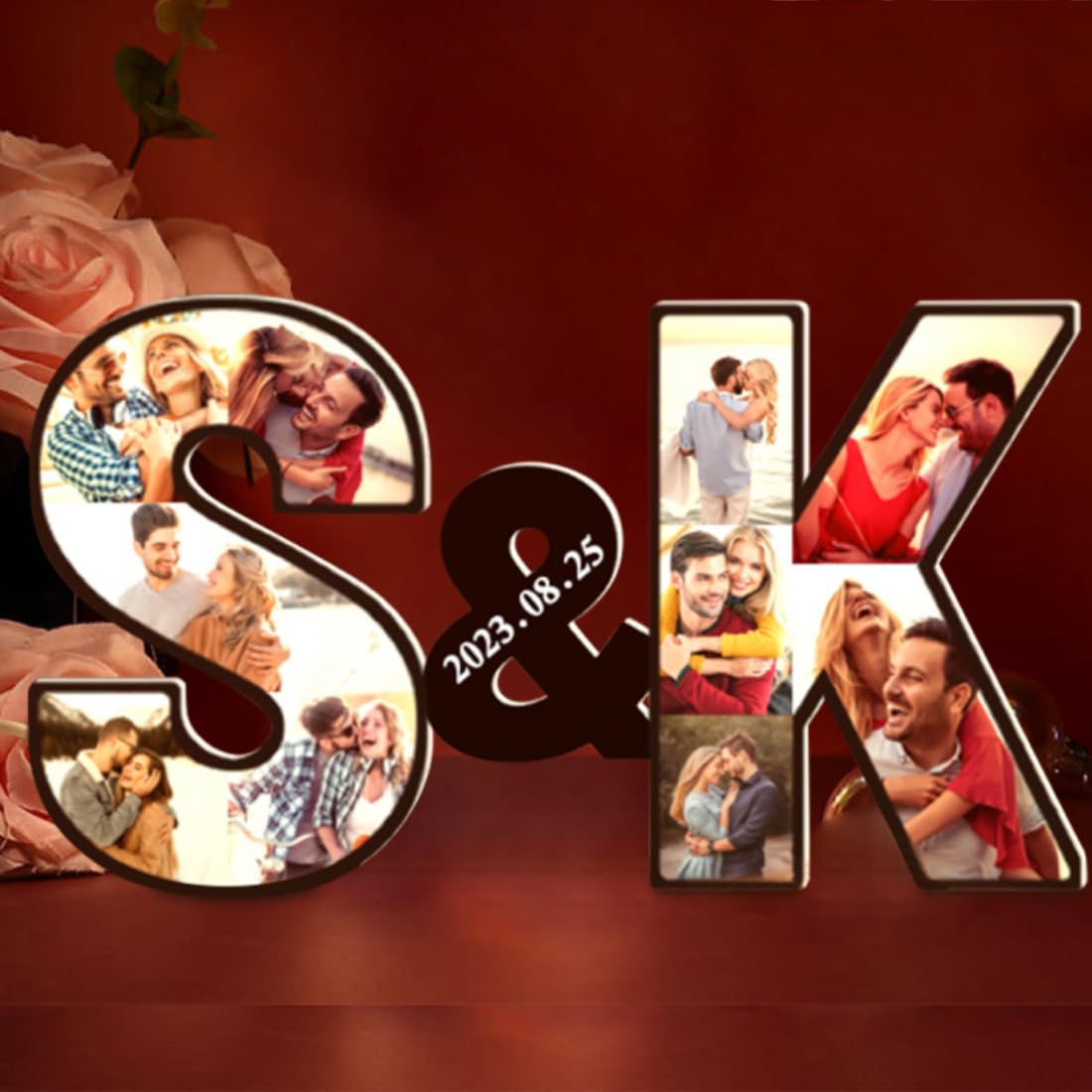 Certykllp Personalized Letter Initials Photo Led Night Light Custom Picture Collage and Initials Wall Light Customize Name Letter Picture Lamp Gift