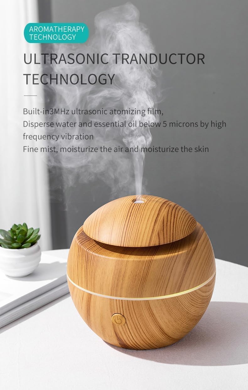 KBZONE Wood Cool Mist Ultrasonic Humidifier For Room Moisture, Aroma Diffuser For Home, Essential Oil Diffuser With Colorful Light, Auto Shut-Off Ideal For Office, Car, Travel, Home - Image 2 thumbnail