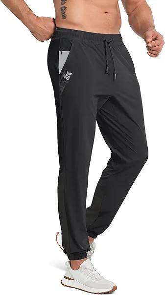 BROKIG Men's DryUp Running Track Pants 3 Pockets, Lightweight Workout Pant Casual Nylon Thin Stretch Gym Pants for Men