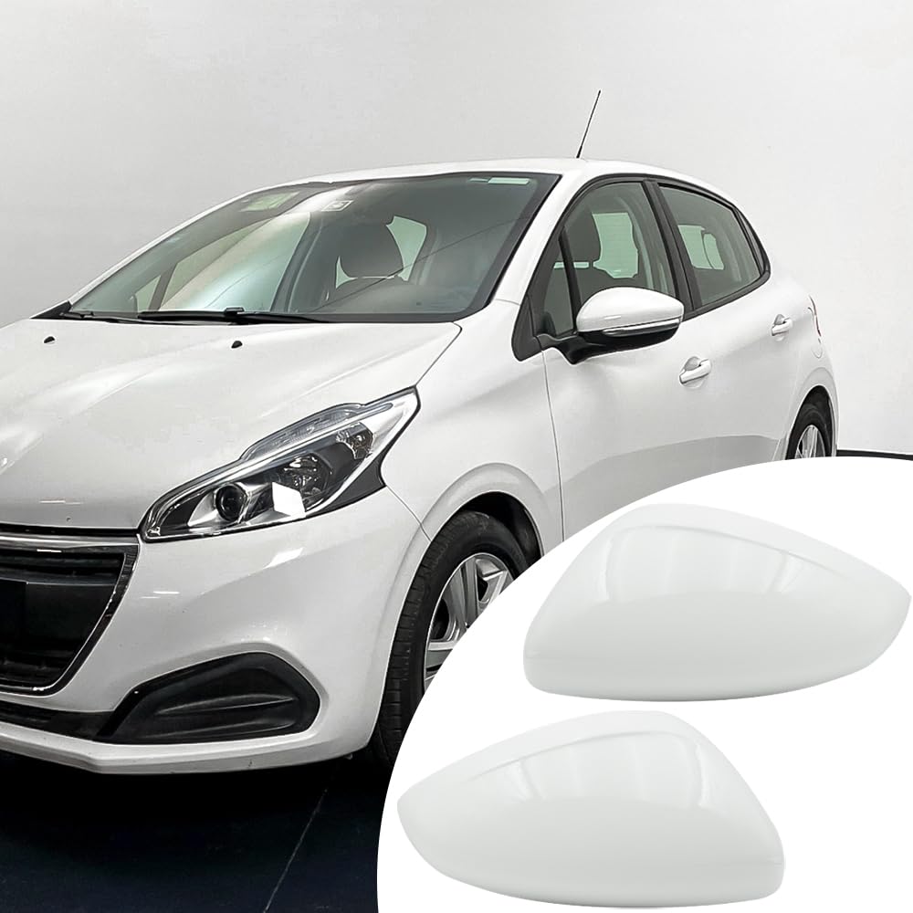 Tappi per Specchietti Bianco, Copri Specchietto Retrovisore Auto Coppia Calotte Specchio Destra + Sinistra Sostituzione per Peugeot 208 2013-2019