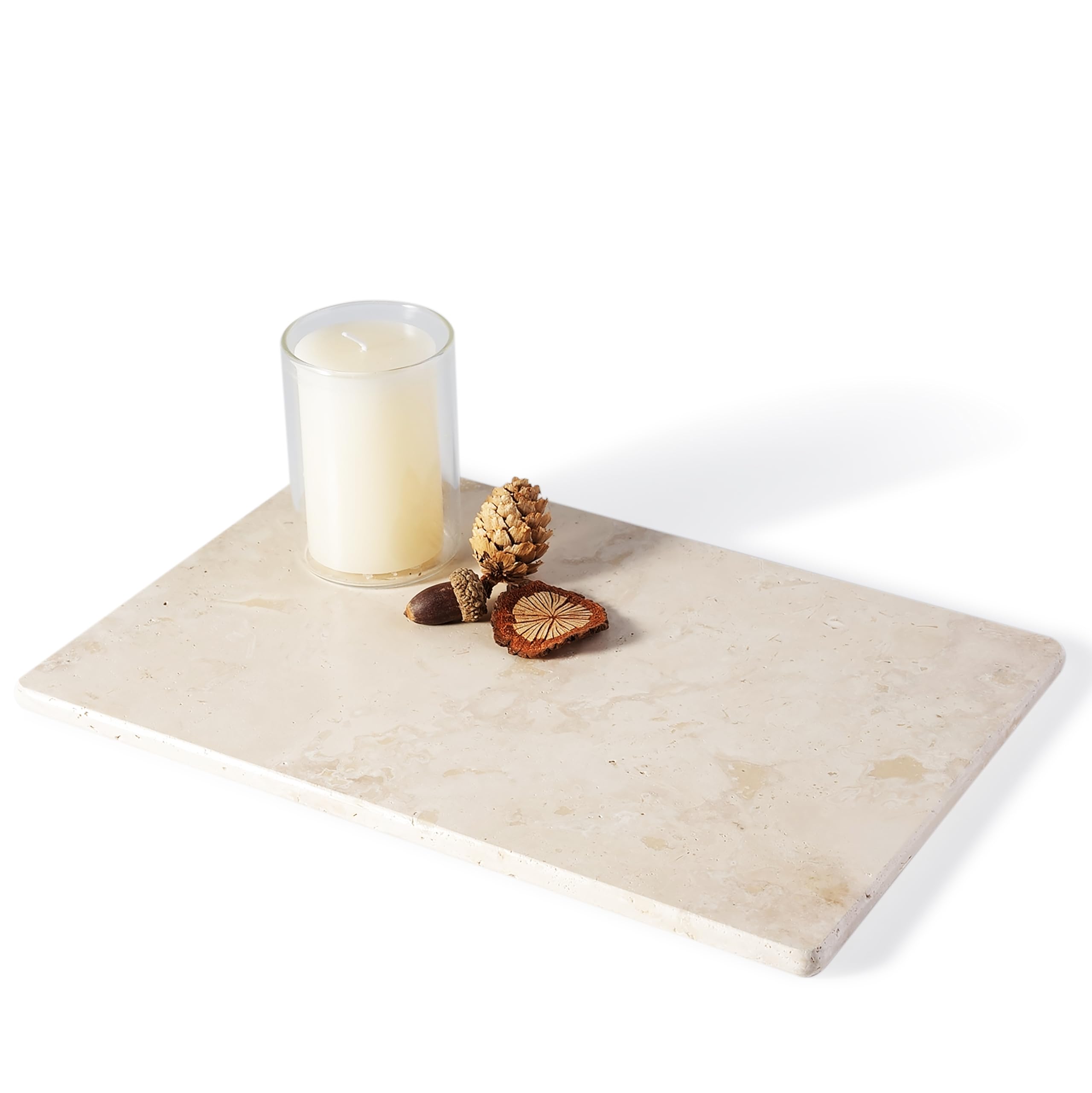Plateau, Plateau Ovale de Salle de Bain en Travertin Naturel Plateaux Decoratif Beige à Bord Surélevé