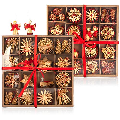 Traditioneller Christbaumschmuck 29 com-four® 112-teiliges Strohsterne Set - verzierte Sterne, Glocken,...